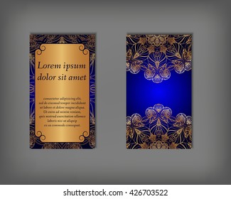 Set of business card, flyer template, abstract elegant pattern vector design editable. Hand drawn background. Islam, Arabic, Indian, ottoman. Mandala motifs.