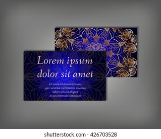 Set of business card, flyer template, abstract elegant pattern vector design editable. Hand drawn background. Islam, Arabic, Indian, ottoman. Mandala motifs.