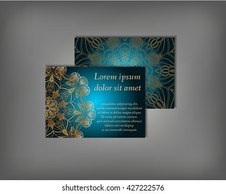 Set of business card, flyer template, abstract elegant pattern vector design editable. Hand drawn background. Islam, Arabic, Indian, ottoman. Mandala motifs.