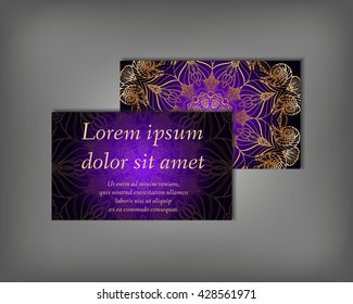 Set of business card, flyer template, abstract elegant pattern vector design editable. Hand drawn background. Islam, Arabic, Indian, ottoman. Mandala motifs.