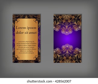 Set of business card, flyer template, abstract elegant pattern vector design editable. Hand drawn background. Islam, Arabic, Indian, ottoman. Mandala motifs.