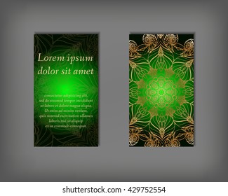 Set of business card, flyer template, abstract elegant pattern vector design editable. Hand drawn background. Islam, Arabic, Indian, ottoman. Mandala motifs.