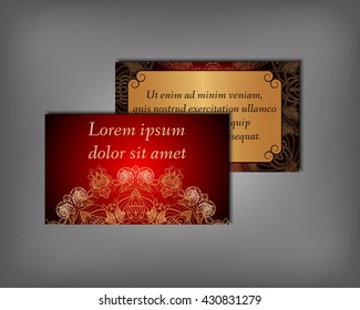 Set of business card, flyer template, abstract elegant pattern vector design editable. Hand drawn background. Islam, Arabic, Indian, ottoman. Mandala motifs.