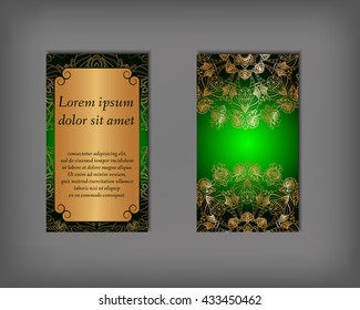 Set of business card, flyer template, abstract elegant pattern vector design editable. Hand drawn background. Islam, Arabic, Indian, ottoman. Mandala motifs