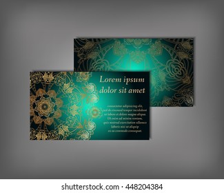 Set of business card, flyer template, abstract elegant pattern vector design editable. Hand drawn background. Islam, Arabic, Indian, ottoman. Mandala motifs