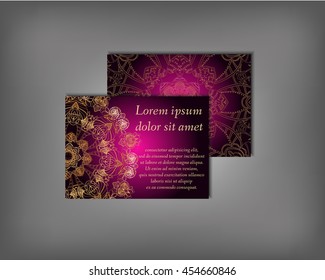 Set of business card, flyer template, abstract elegant pattern vector design editable. Hand drawn background. Islam, Arabic, Indian, ottoman. Mandala motifs.