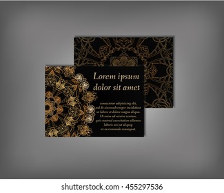 Set of business card, flyer template, abstract elegant pattern vector design editable. Hand drawn background. Islam, Arabic, Indian, ottoman. Mandala motifs.