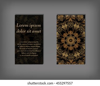 Set of business card, flyer template, abstract elegant pattern vector design editable. Hand drawn background. Islam, Arabic, Indian, ottoman. Mandala motifs.