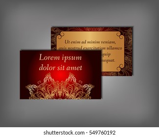 Set of business card, flyer template, abstract elegant pattern vector design editable. Hand drawn background. Islam, Arabic, Indian, ottoman. Mandala motifs.