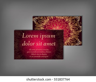Set of business card, flyer template, abstract elegant pattern vector design editable. Hand drawn background. Islam, Arabic, Indian, ottoman. Mandala motifs.