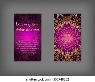 Set of business card, flyer template, abstract elegant pattern vector design editable. Hand drawn background. Islam, Arabic, Indian, ottoman. Mandala motifs.