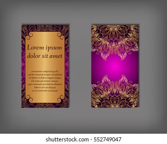 Set of business card, flyer template, abstract elegant pattern vector design editable. Hand drawn background. Islam, Arabic, Indian, ottoman. Mandala motifs.