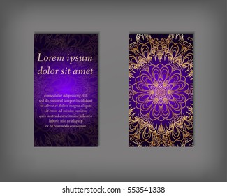 Set of business card, flyer template, abstract elegant pattern vector design editable. Hand drawn background. Islam, Arabic, Indian, ottoman. Mandala motifs.