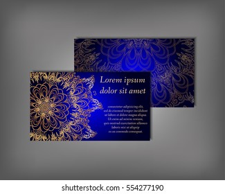 Set of business card, flyer template, abstract elegant pattern vector design editable. Hand drawn background. Islam, Arabic, Indian, ottoman. Mandala motifs.