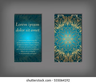 Set of business card, flyer template, abstract elegant pattern vector design editable. Hand drawn background. Islam, Arabic, Indian, ottoman. Mandala motifs.