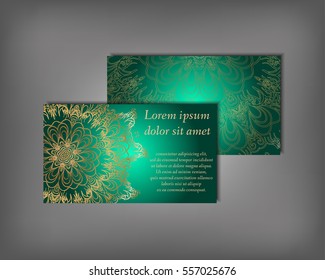 Set of business card, flyer template, abstract elegant pattern vector design editable. Hand drawn background. Islam, Arabic, Indian, ottoman. Mandala motifs.