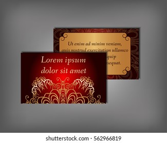 Set of business card, flyer template, abstract elegant pattern vector design editable. Hand drawn background. Islam, Arabic, Indian, ottoman. Mandala motifs.