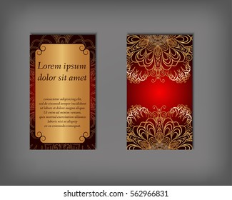 Set of business card, flyer template, abstract elegant pattern vector design editable. Hand drawn background. Islam, Arabic, Indian, ottoman. Mandala motifs.