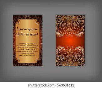 Set of business card, flyer template, abstract elegant pattern vector design editable. Hand drawn background. Islam, Arabic, Indian, ottoman. Mandala motifs.