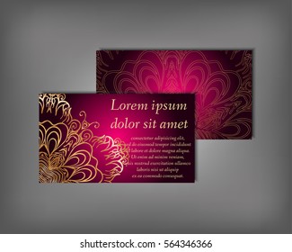 Set of business card, flyer template, abstract elegant pattern design editable. Hand drawn background. Islam, Arabic, Indian, ottoman. Mandala motifs.