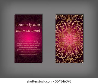 Set of business card, flyer template, abstract elegant pattern design editable. Hand drawn background. Islam, Arabic, Indian, ottoman. Mandala motifs.