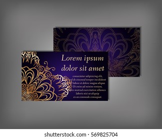 Set of business card, flyer template, abstract elegant pattern vector design editable. Hand drawn background. Islam, Arabic, Indian, ottoman. Mandala motifs.
