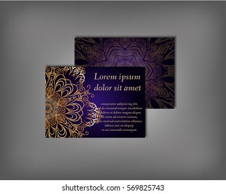 Set of business card, flyer template, abstract elegant pattern vector design editable. Hand drawn background. Islam, Arabic, Indian, ottoman. Mandala motifs.