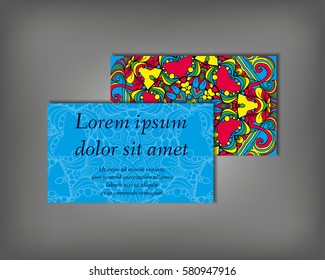 Set of business card, flyer template, abstract elegant pattern vector design editable. Hand drawn background. Islam, Arabic, Indian, ottoman. Colorful Mandala motifs.