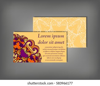 Set of business card, flyer template, abstract elegant pattern vector design editable. Hand drawn background. Islam, Arabic, Indian, ottoman. Mandala motifs.