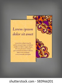 Set of business card, flyer template, abstract elegant pattern vector design editable. Hand drawn background. Islam, Arabic, Indian, ottoman. Mandala motifs.