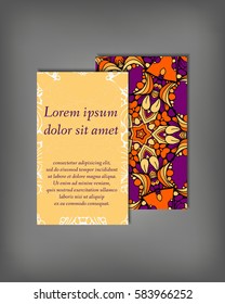 Set of business card, flyer template, abstract elegant pattern vector design editable. Hand drawn background. Islam, Arabic, Indian, ottoman. Mandala motifs.