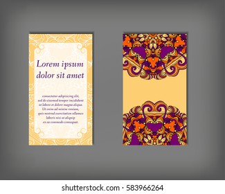 Set of business card, flyer template, abstract elegant pattern vector design editable. Hand drawn background. Islam, Arabic, Indian, ottoman. Mandala motifs.