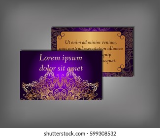 Set of business card, flyer template, abstract elegant pattern vector design editable. Hand drawn background. Islam, Arabic, Indian, ottoman. Mandala motifs.