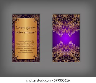 Set of business card, flyer template, abstract elegant pattern vector design editable. Hand drawn background. Islam, Arabic, Indian, ottoman. Mandala motifs.