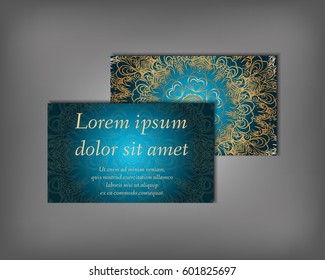 Set of business card, flyer template, abstract elegant pattern vector design editable. Hand drawn background. Islam, Arabic, Indian, ottoman. Mandala motifs.