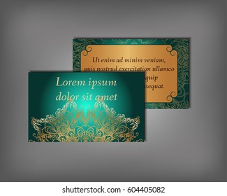 Set of business card, flyer template, abstract elegant pattern vector design editable. Hand drawn background. Islam, Arabic, Indian, ottoman. Mandala motifs.