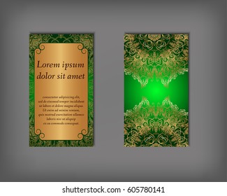 Set of business card, flyer template, abstract elegant pattern vector design editable. Hand drawn background. Islam, Arabic, Indian, ottoman. Mandala motifs.
