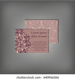 Set of business card, flyer template, abstract elegant pattern vector design editable. Hand drawn background. Islam, Arabic, Indian, ottoman. Mandala motifs.