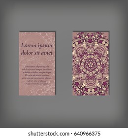 Set of business card, flyer template, abstract elegant pattern vector design editable. Hand drawn background. Islam, Arabic, Indian, ottoman. Mandala motifs.