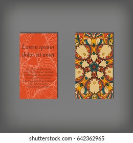Set of business card, flyer template, abstract elegant pattern vector design editable. Hand drawn background. Islam, Arabic, Indian, ottoman. Mandala motifs.
