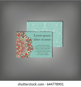 Set of business card, flyer template, abstract elegant pattern vector design editable. Hand drawn background. Islam, Arabic, Indian, ottoman. Mandala motifs.