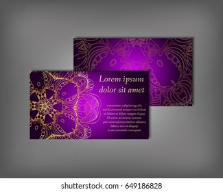 Set of business card, flyer template, abstract elegant pattern vector design editable. Hand drawn background. Islam, Arabic, Indian, ottoman. Mandala motifs.