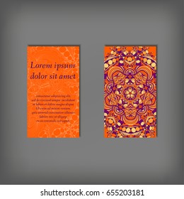 Set of business card, flyer template, abstract elegant pattern vector design editable. Hand drawn background. Islam, Arabic, Indian, ottoman. Mandala motifs.