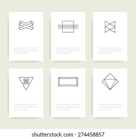 Set of business card with geometric line symbols, hipster style design for banners, posters, company, identity. 