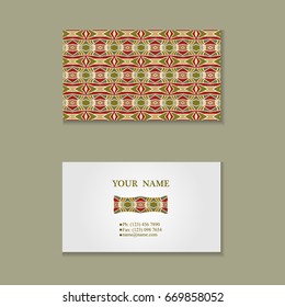 set of business card with hand drawn tribal ornament, lace, for greeting, invitation card, or cover. Vector illustration. 