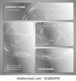 set of business card and header templates with stripy whirl movement, vector illustration, optical art.