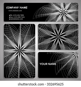 set of business card and header templates with stripy whirl movement, vector illustration, optical art