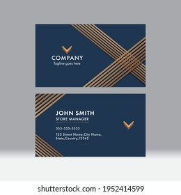 Set Of Business Card Or Horizontal Template In Blue And Bronze Color.
