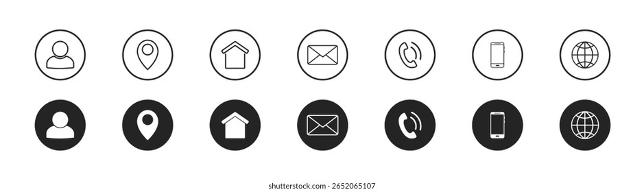 Set of business card icons. Communication contact information icon.