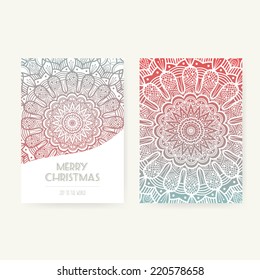 Set of business card and invitation card templates with lace ornament. Vector background. Indian, Arabic, Islam motifs. Vintage design elements. Wedding or save the date hand drawn background. 